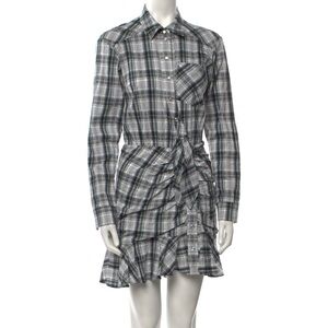 Veronica Beard Valle Gray Plaid Long Sleeve Mini Dress